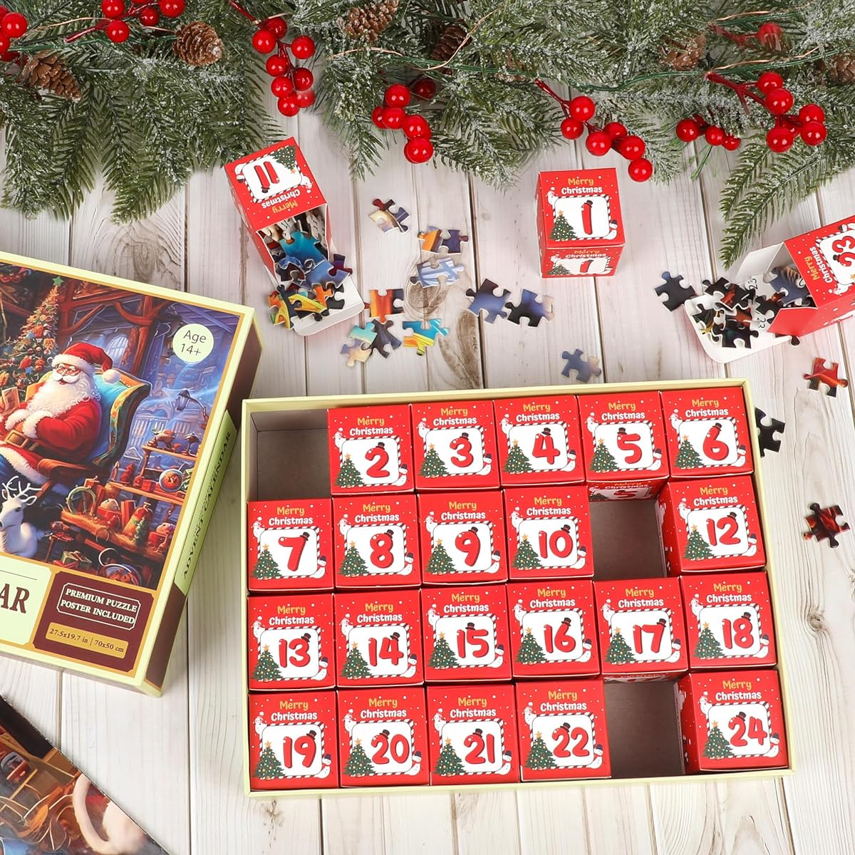 Advent Calendar 2023 Christmas Jigsaw Puzzle Santa Claus Telling the Story 24 Parts 1008 Piece Puzzle Countdown Until Christmas Christmas Gift for Adults and Kids Home Decoration