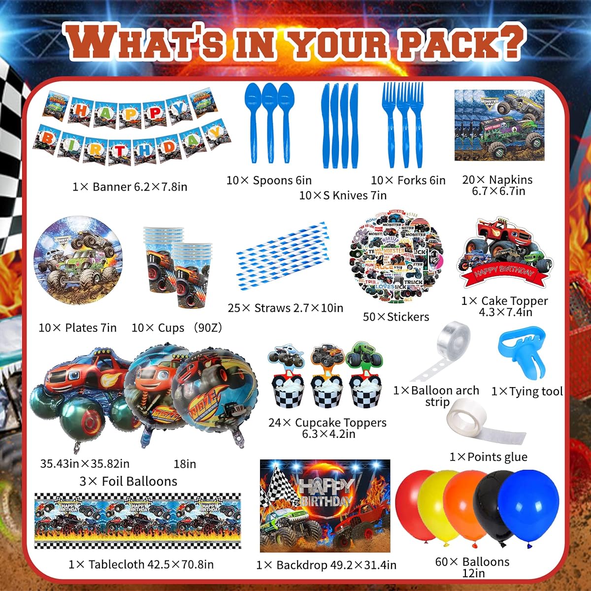 Truck Birthday Party Supplies for 10 Guests, 239 Pieces Truck Themed Birthday Party Decorations for Boys/Girls, Truck Party Favors, Happy Birthday Banner Balloons, Backdrop, Tableware, Cake Topper