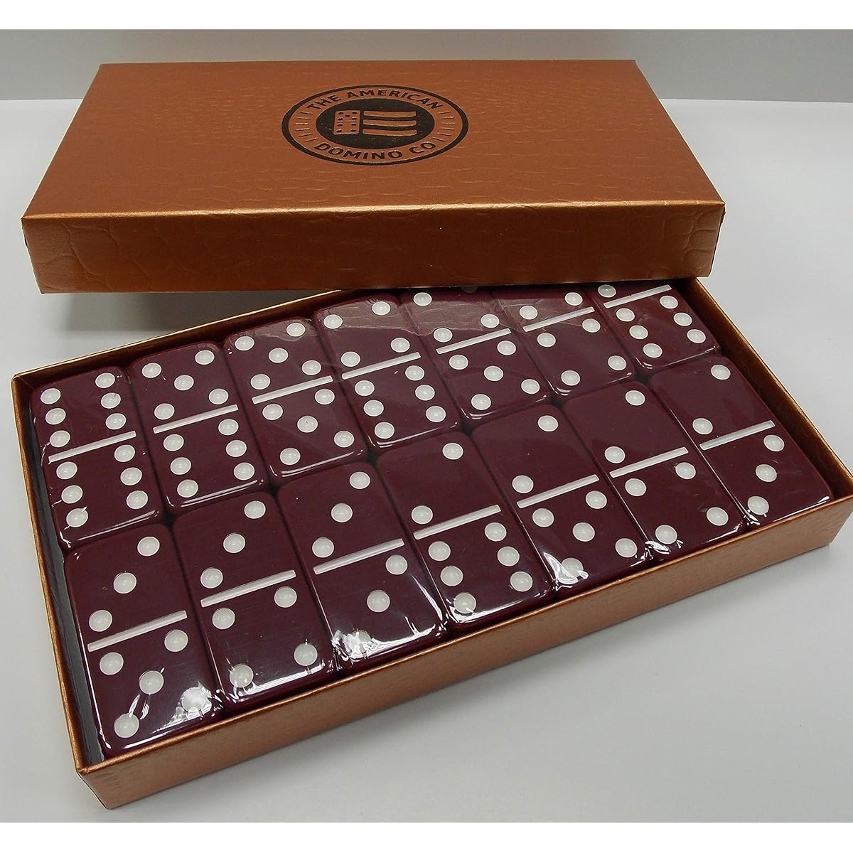Maroon Double 6 Domino Tournament Size in Velour Gift Box