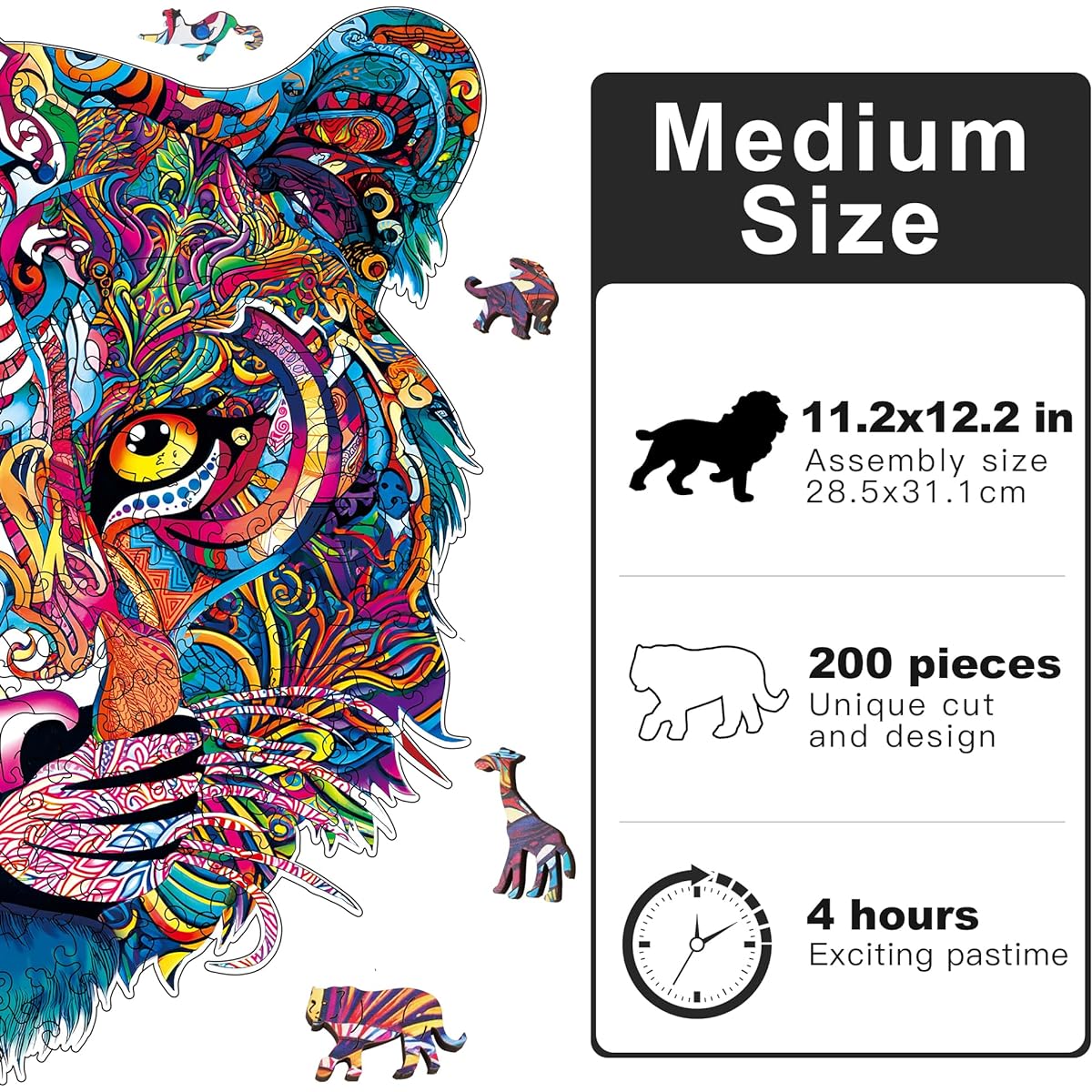 Wooden Puzzles for Adults Tiger Puzzle 200 Piece Wooden Jigsaw Puzzle Animal Shapes Gifts for Teens Unique Shape Jigsaw Puzzle Family Games
