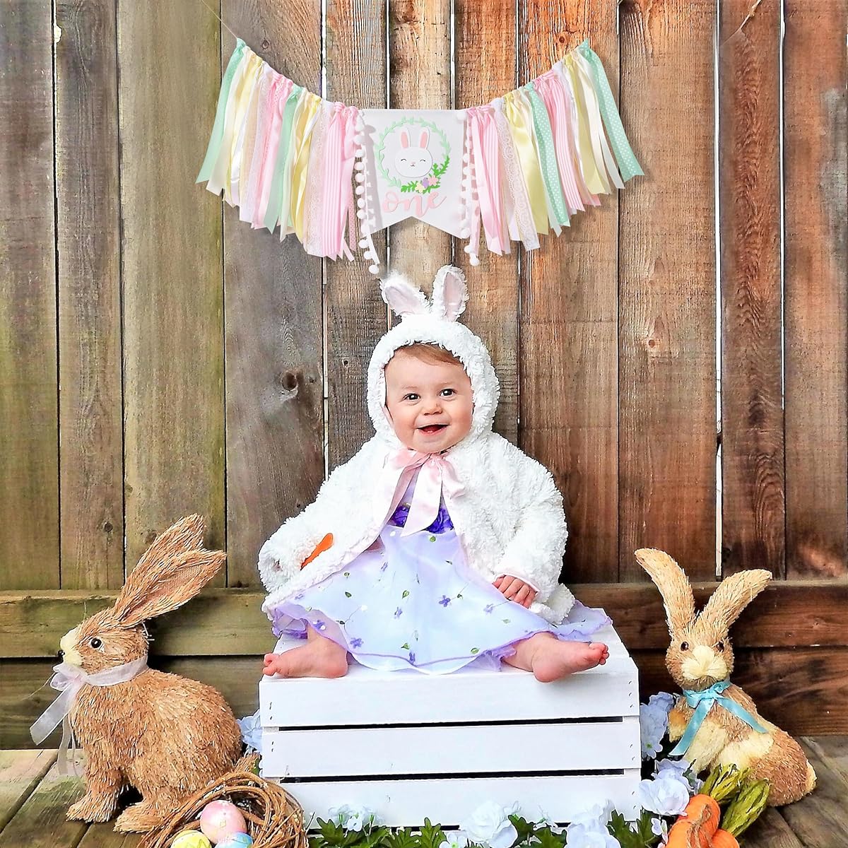Some Bunny Is One High Chair Banner - Easter Rabbit 1st Birthday High Chair Banner, Bunny 1st Birthday Decorations for Girls, Spring First Birthday Decor