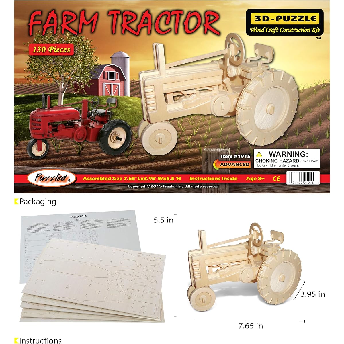 Puzzled Farm Tractor 3D Puzzle Wooden Construction Kit