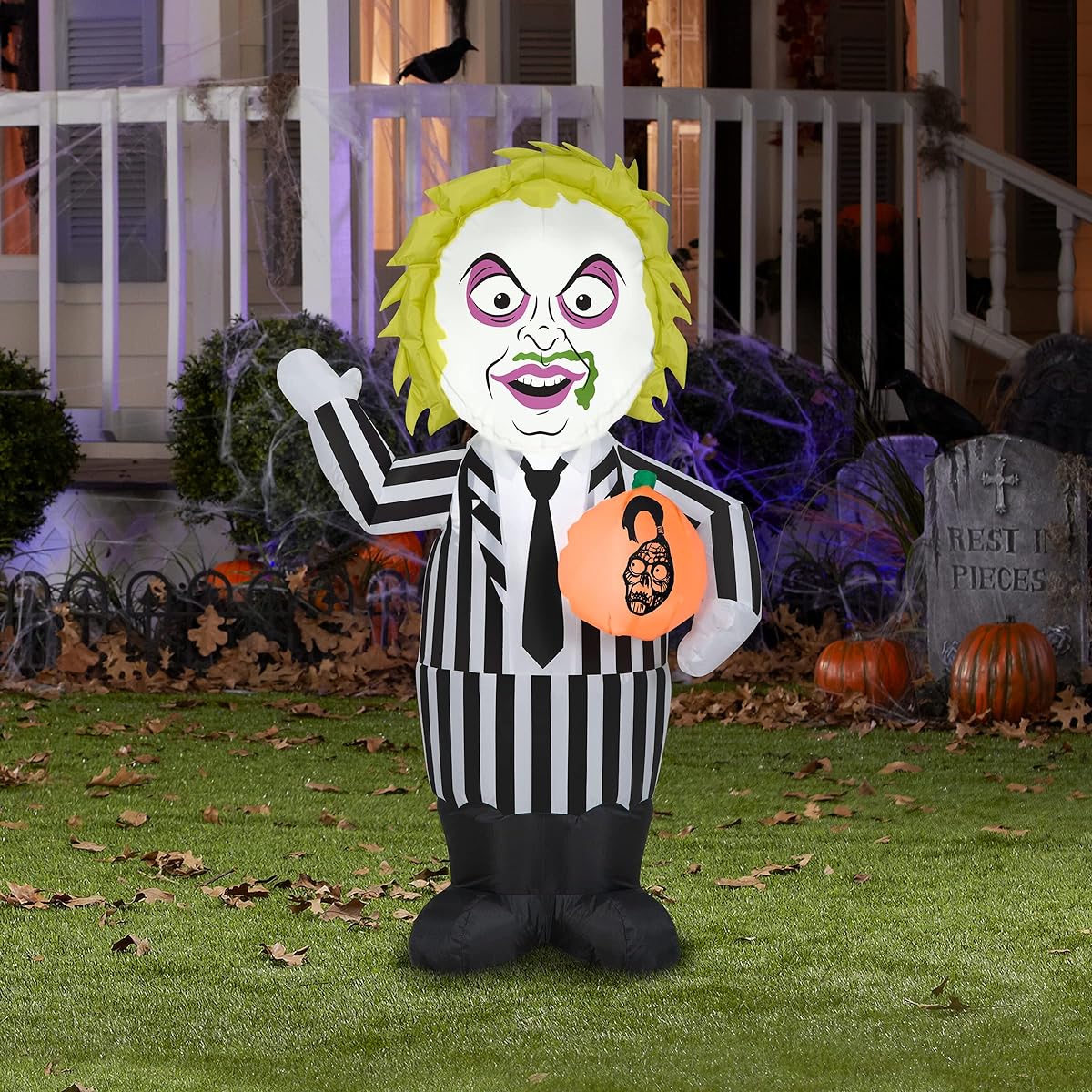 National Tree Company Inflatable Decoration Black Beetlejuice Character Self-Inflating Plug-In Halloween Collection 42"