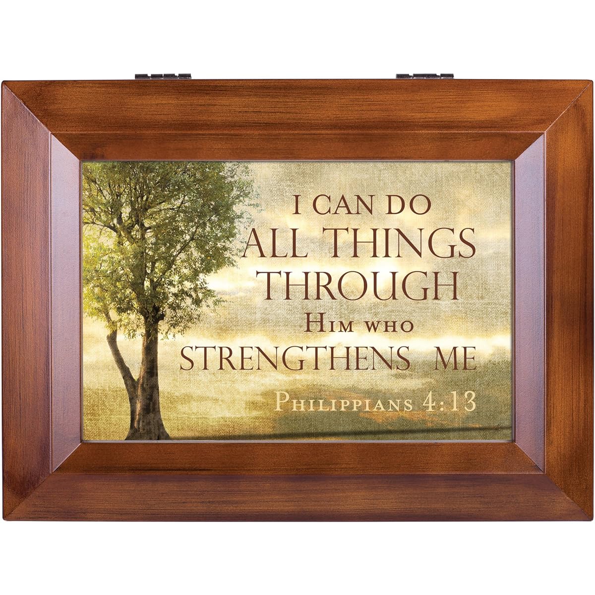 Him Who Strengthens Me Phil. 4:13 Wood Finish Jewelry Music Box Plays You Are My Sunshine