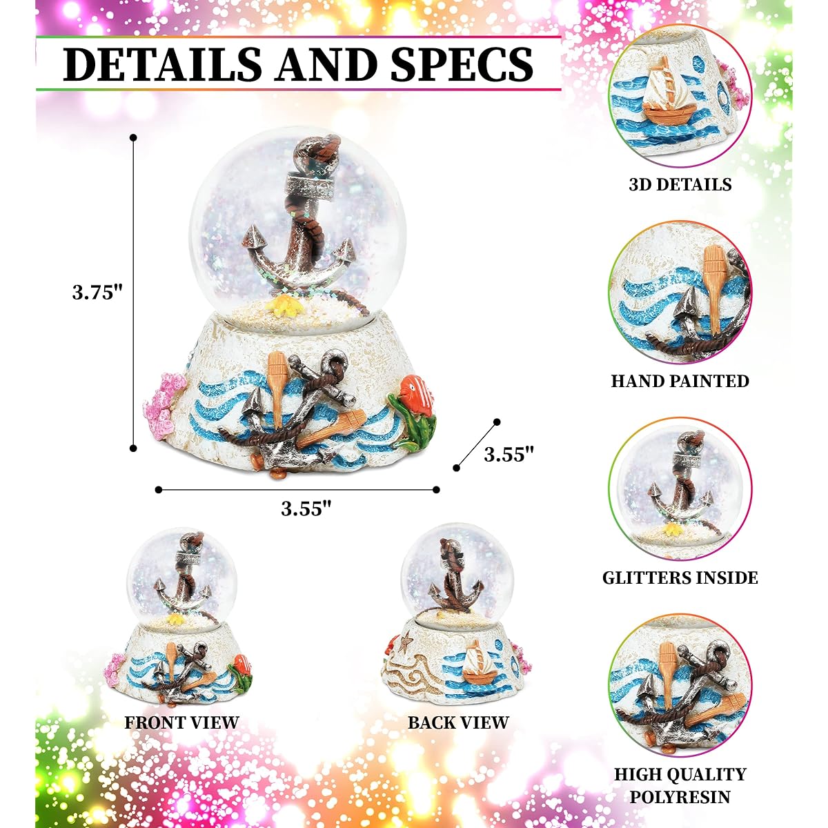 Stone Snow Globe - Anchor
