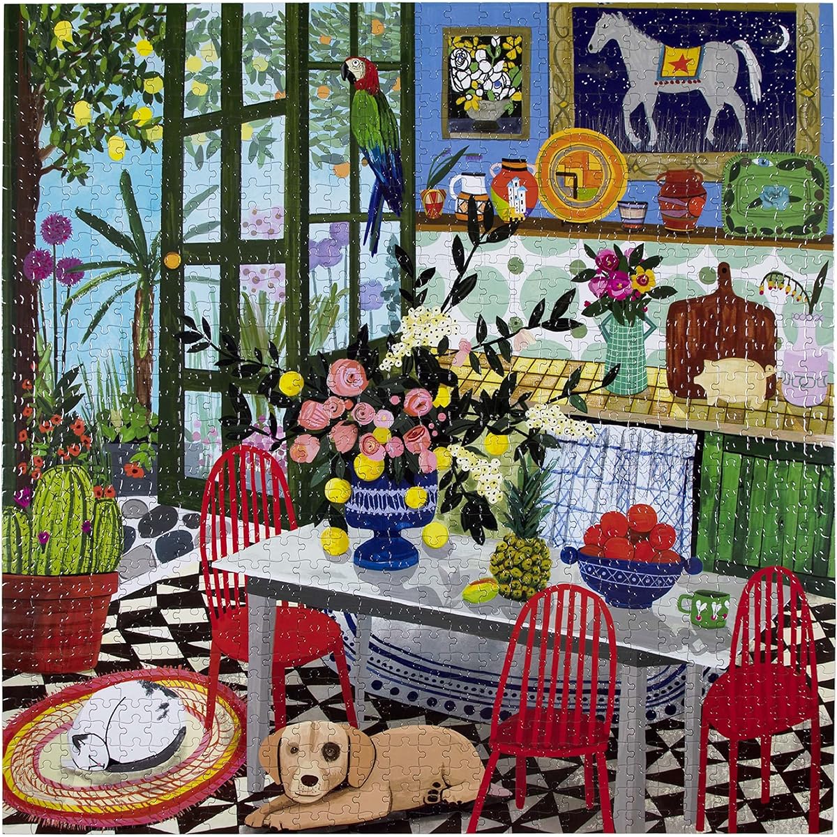 eeBoo: Piece and Love Green Kitchen 1000 Piece Adult Square Jigsaw Puzzle Multicolor for Adults and Families with Shiny Sturdy Pieces and Minimal Puzzle Dust