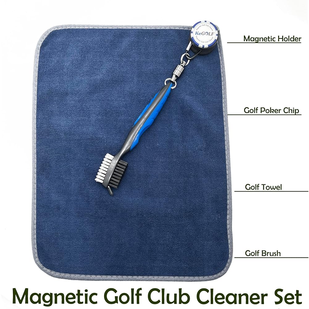 KeGOLF Magnetic Golf Club Cleaner Set Magnetic Golf Towel Holder/Golf Brush/Golf Poker Chip Ball Marker
