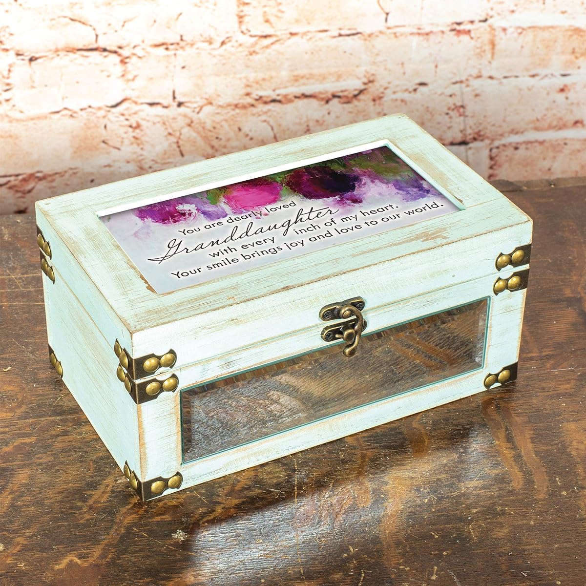 Cottage Garden Granddaughter Joy Antique Celadon Green Metal and Wood Music Box You are My Sunshine