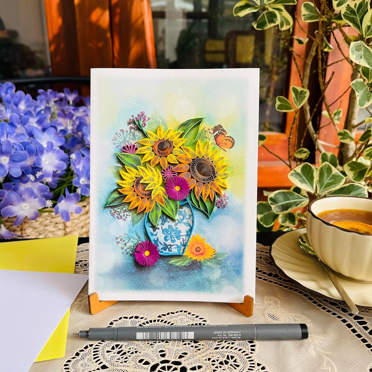 KingKraft Birthday Cards for Women Happy Birthday Cards Mom/Sister/Daughter/Sunflower Quilling Card Wife/Thinking of You Anniversary Card Valentine's Day Card Mother's Day Card