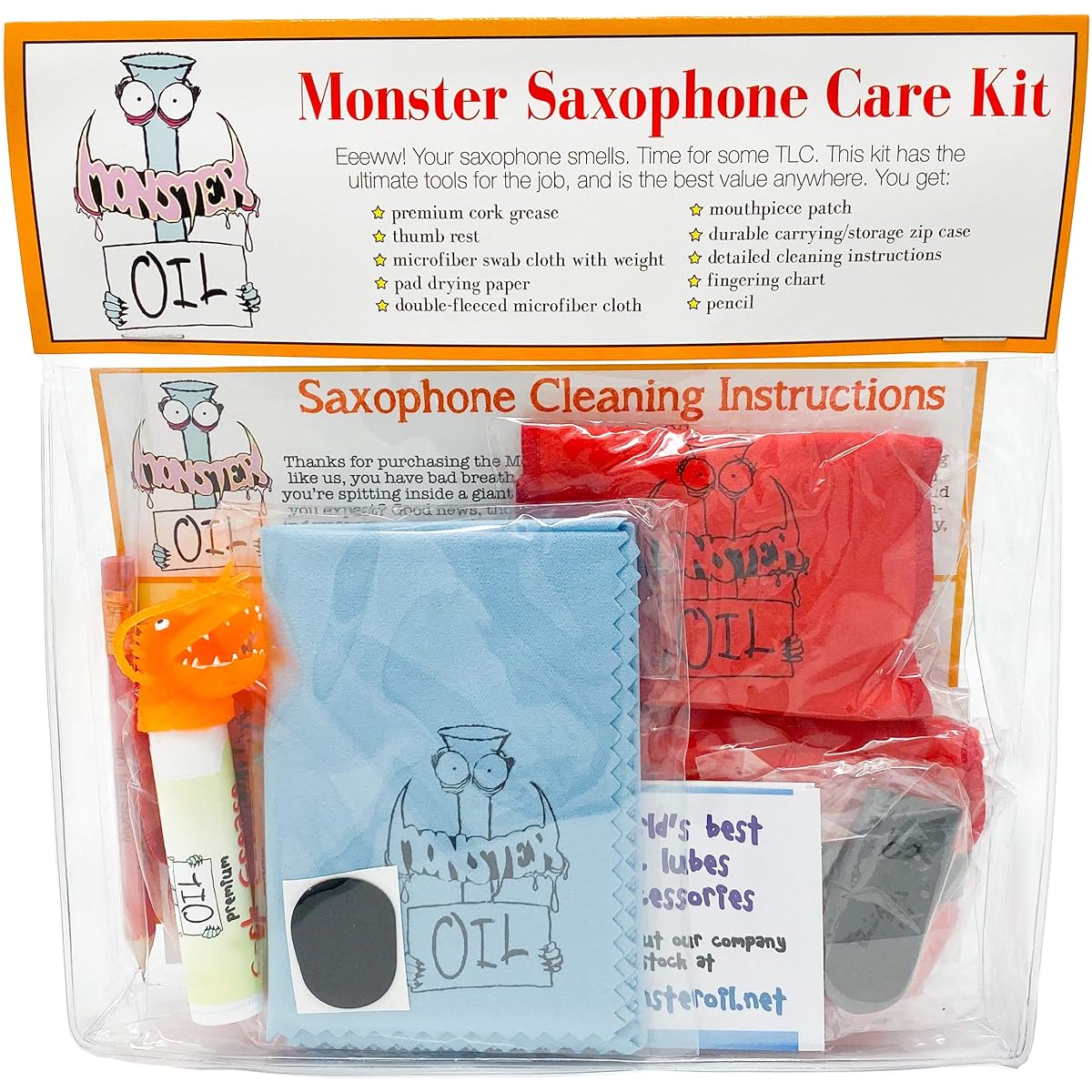 Monster Saxophone Care and Cleaning Kit | Cotton swabs, cork grease and more! Everything you need to care for and clean your saxophone!
