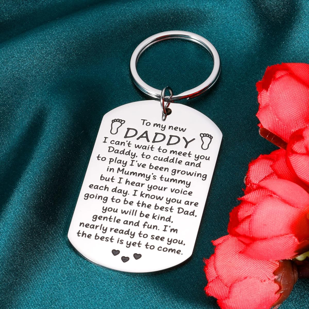 New Dad Gift Keychain for Men Him New Daddy to Be Gifts for Husband Boyfriend by Wife Baby Anncement Pregnancy Keepsake Soon to Be Dad Expectant First Father's Day Birthday Christmas Valentine's Day