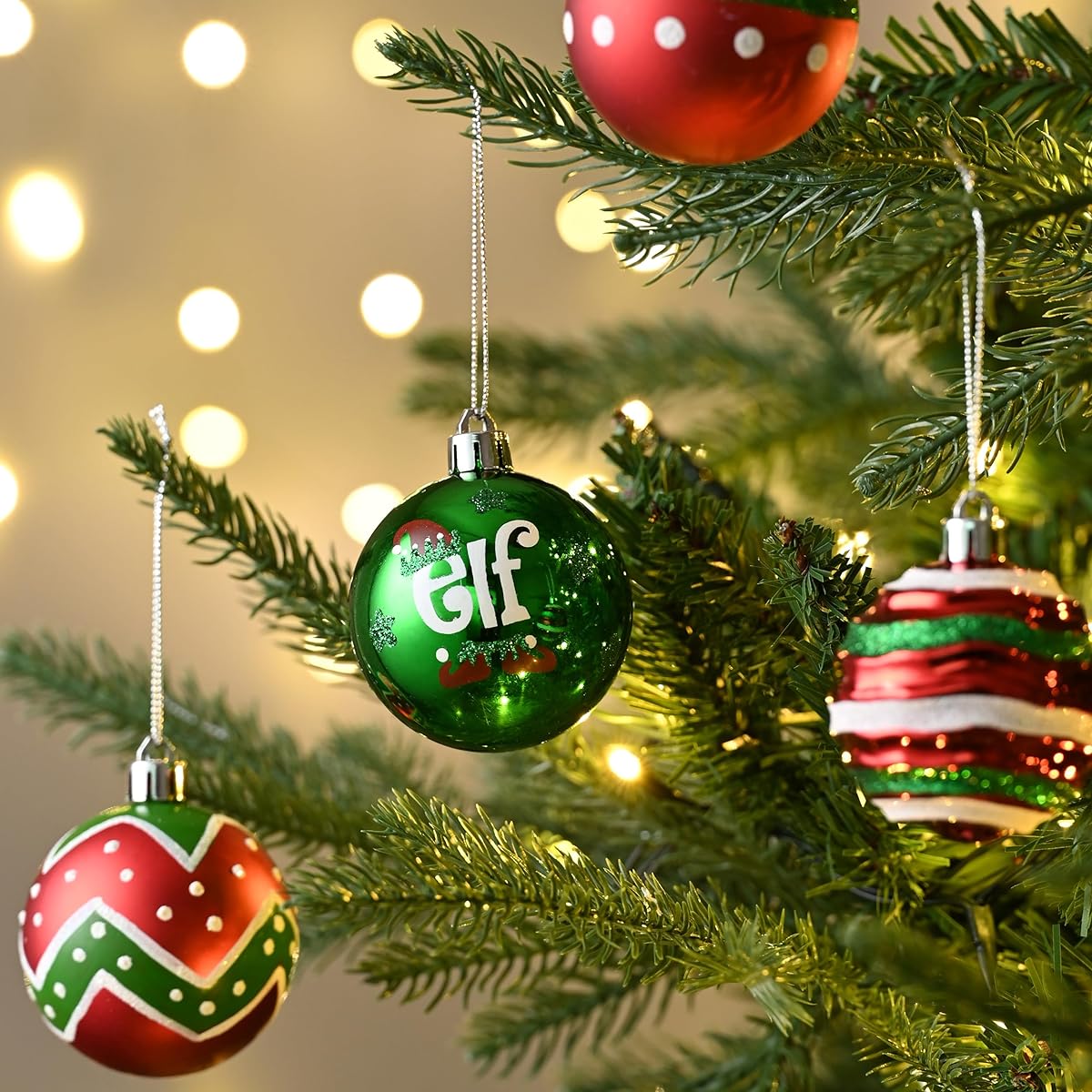 Valery Madelyn 30ct 60mm Fun Elf Christmas Ball Ornaments Shatterproof for Christmas Tree Decorations