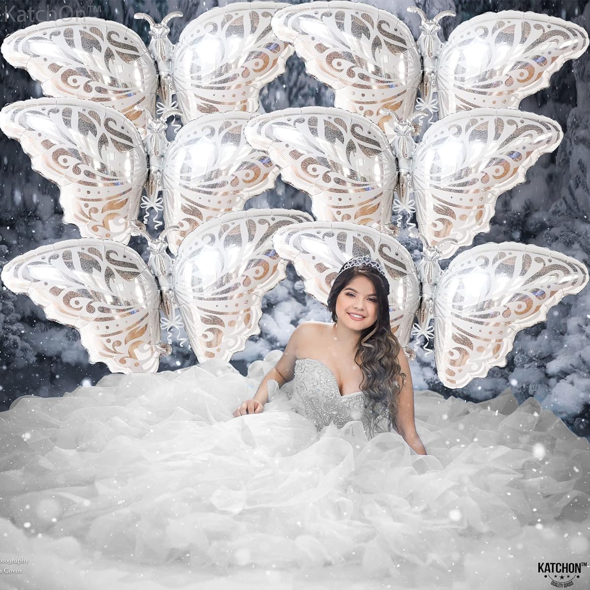 Butterfly Silver Foil Balloons, Pack of 6