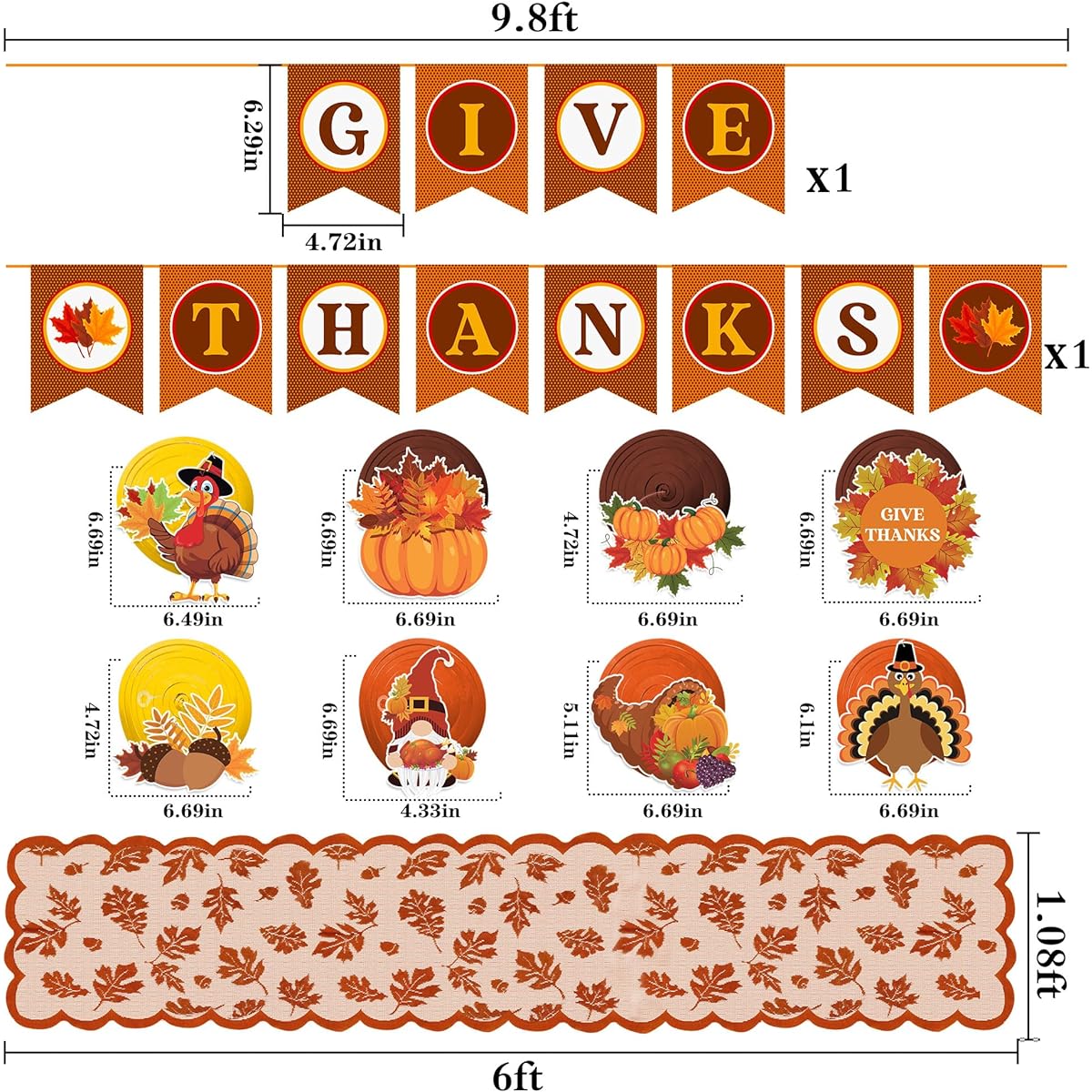 Thanksgiving Party Decoration Set No DIY Needed Thanksgiving Home Decor Thanksgiving Banner Thanksgiving Hanging Swirls & Maple Leaf Lace Table Runner Fall Thanksgiving Harvest Farmhouse Home Decor