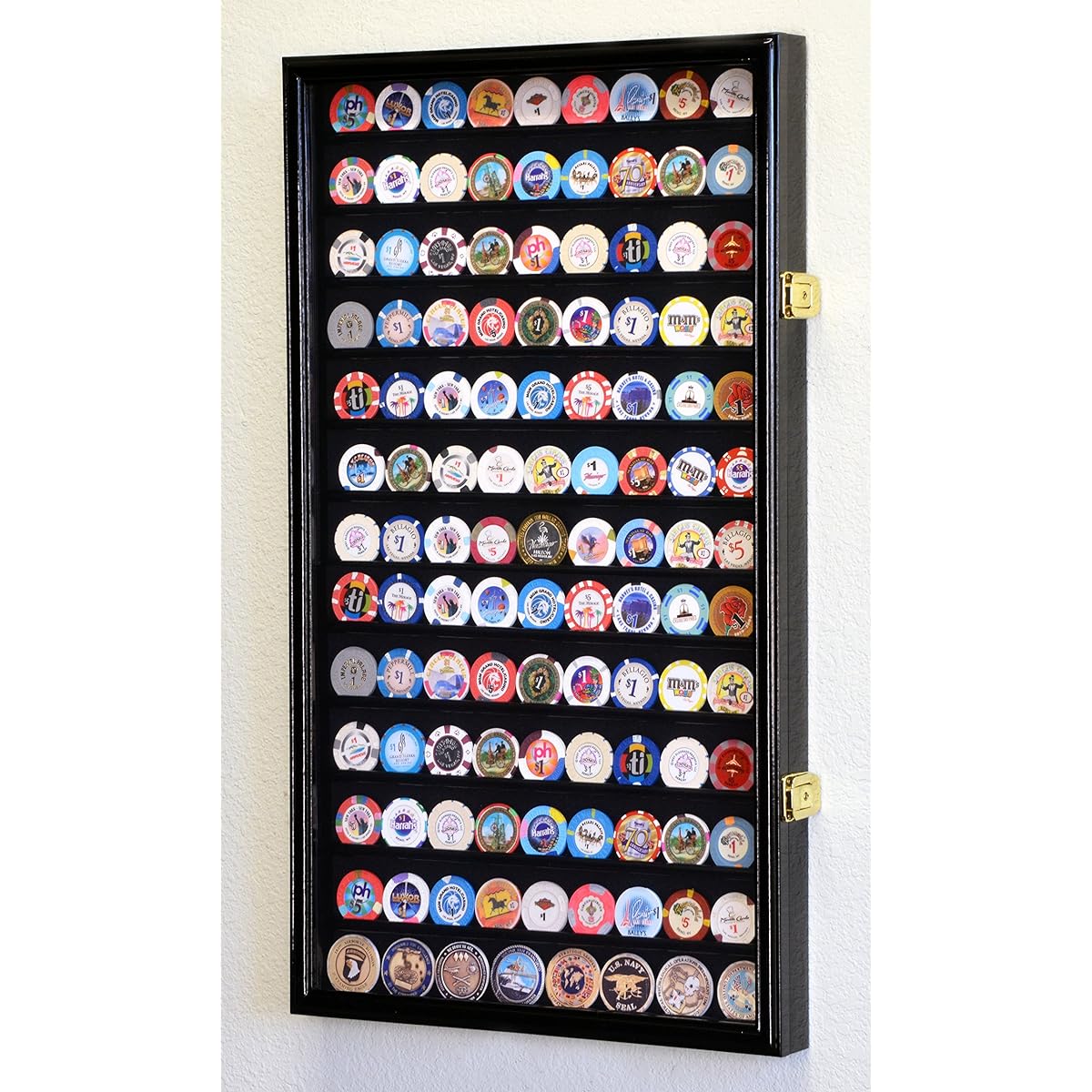 Large Casino Chip/Coin Display Case Cabinet Holder Rack UV Protection Black Finish