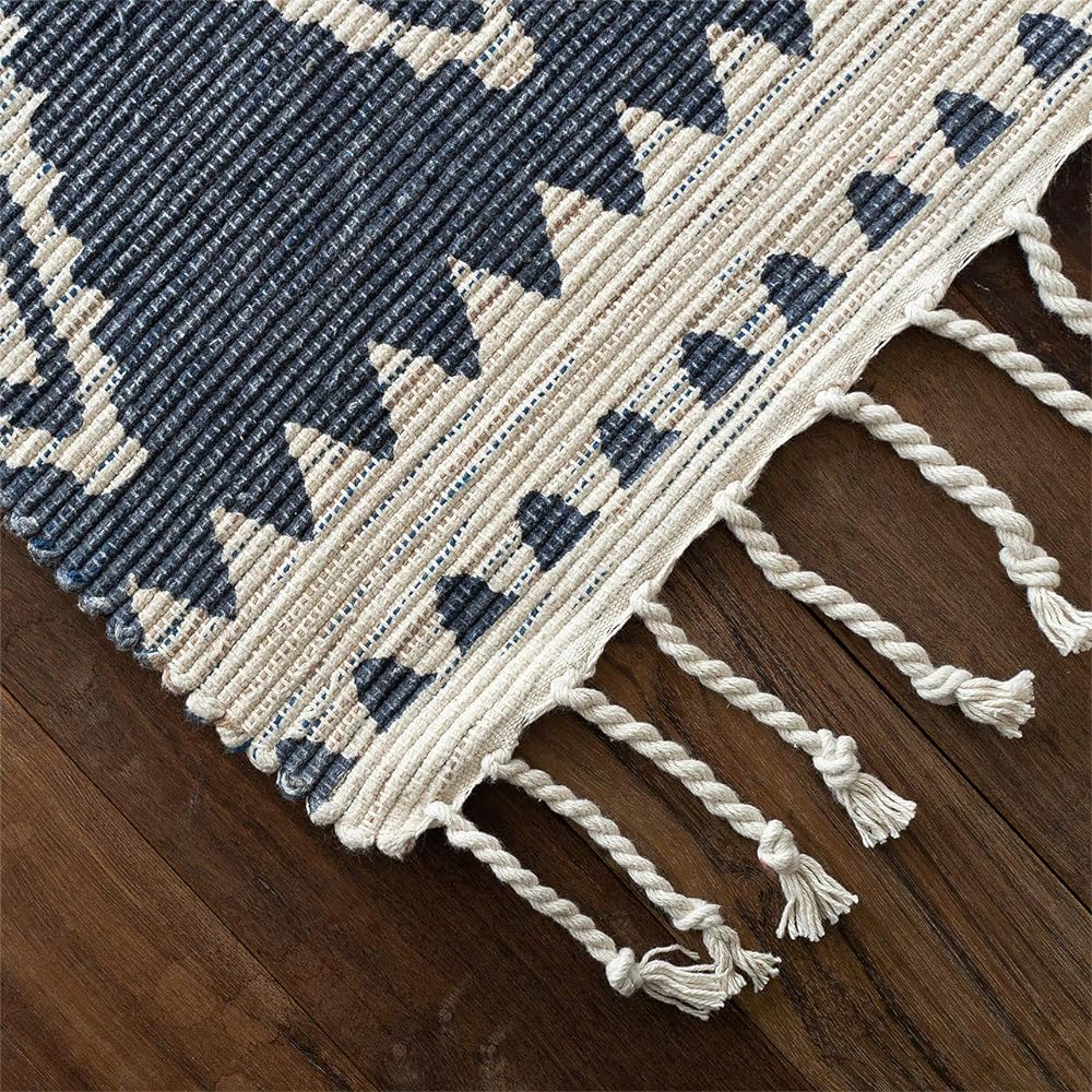 Sayang Sayan Native Pattern Geometric Rug Carpet 200x250 cm 3 Tatami Navy Hand Woven