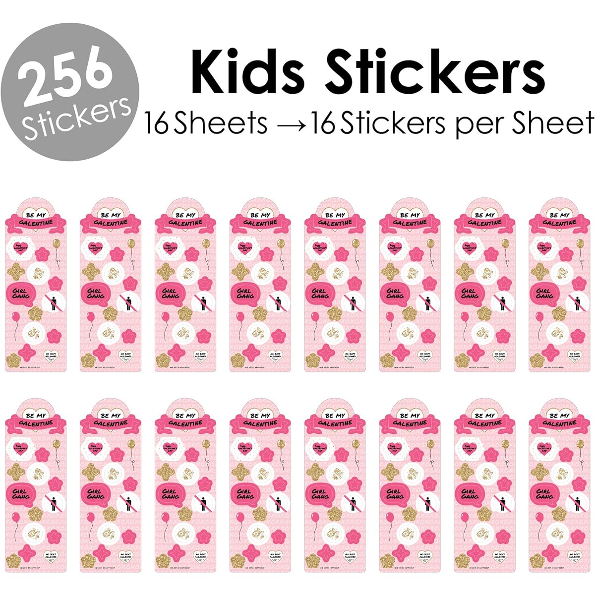 Big Dot of Happiness Be My Galentine - Galentine's & Valentine's Day Party Favor Kids Stickers - 16 Sheets - 256 Stickers