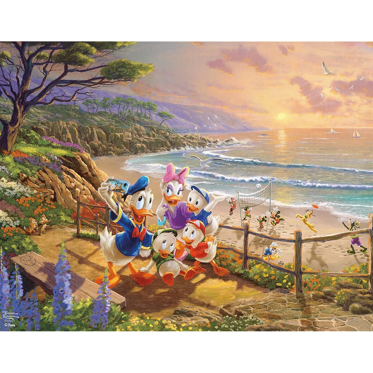 Ceaco - 4 in 1 Multipack - Thomas Kinkade - Disney Dream Collection - Donald & Daisy Duck, 101 Dalmatians, Mickey, Minnie, Pluto, Little Mermaid - (4) 500 Piece Jigsaw Puzzles