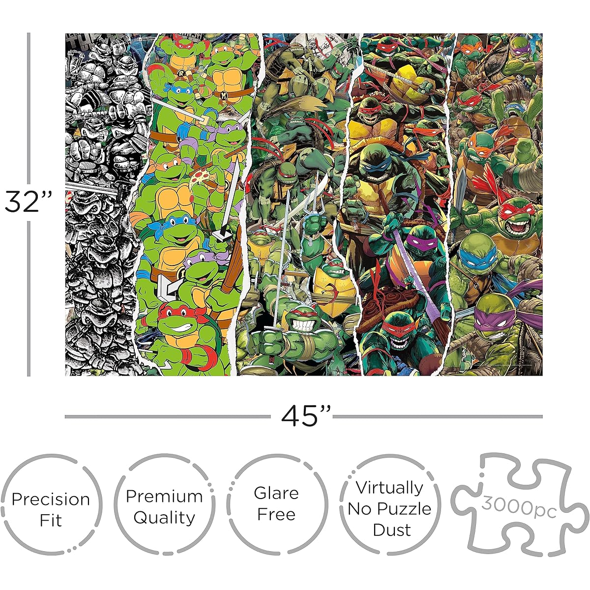 AQUARIUS TMNT Timeline 3000 Piece Puzzle (3000 Piece Jigsaw Puzzle) - Glare Free - Precision Fit - Officially Licensed Teenage Mutant Ninja Turtles Merchandise & Collectibles - 42x35 Inch