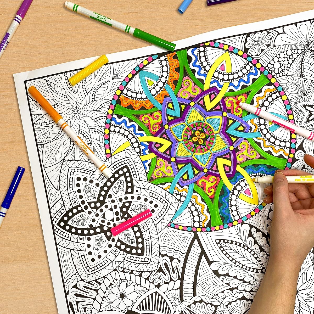 Giant Coloring Posters Mandala Madness for Kids and Adults - Great for Family Time, Girls, Boys, Arts and Crafts, Adults, Nursing Homes, Schools, Group Activities (5 Pack)