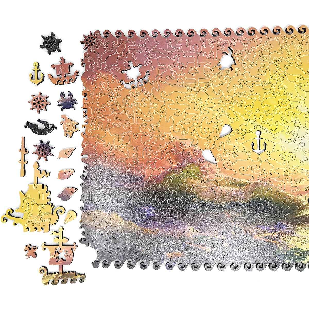 FoxSmartBox Wooden Jigsaw Puzzle for Adults - Uniquely Shaped Pieces - Made in the USA - 425 Pieces - The Ninth Wave