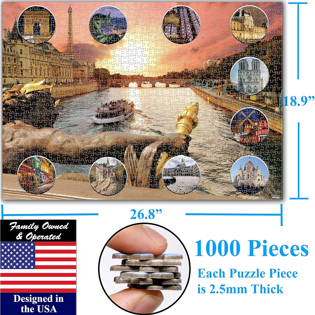 Think2Master Paris, France (View of the Eiffel Tower from the Seine) 1000 Piece Jigsaw Puzzle (Teens & Adults) Finished Puzzle Size This European travel destination measures 26.8" x 18.9"