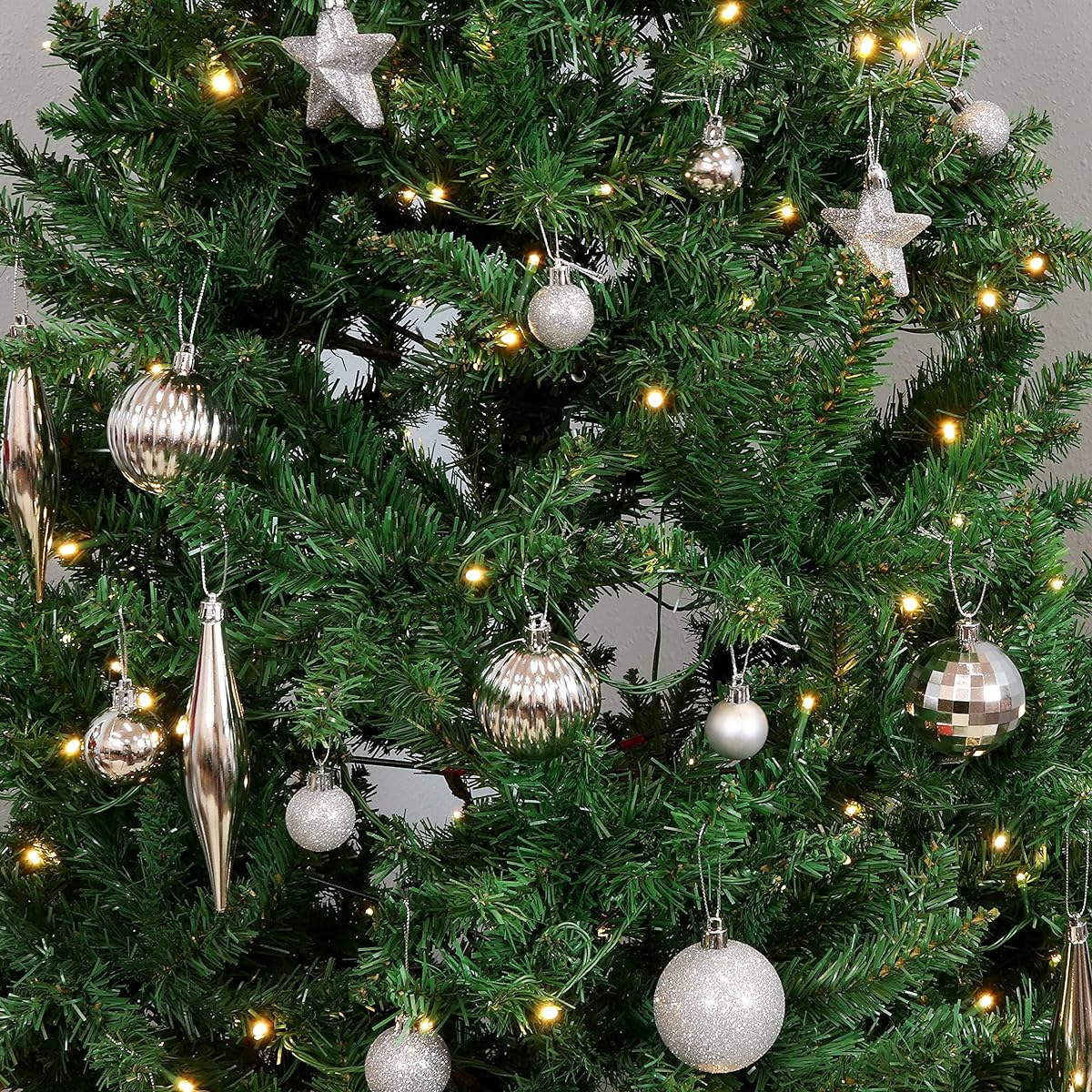 Sunnydaze Deck The Halls 59 Pieces Shatterproof Christmas Ball Ornament Kit with Hooks Tree Decoration Set for Holiday Decorations and Gatherings, Silver