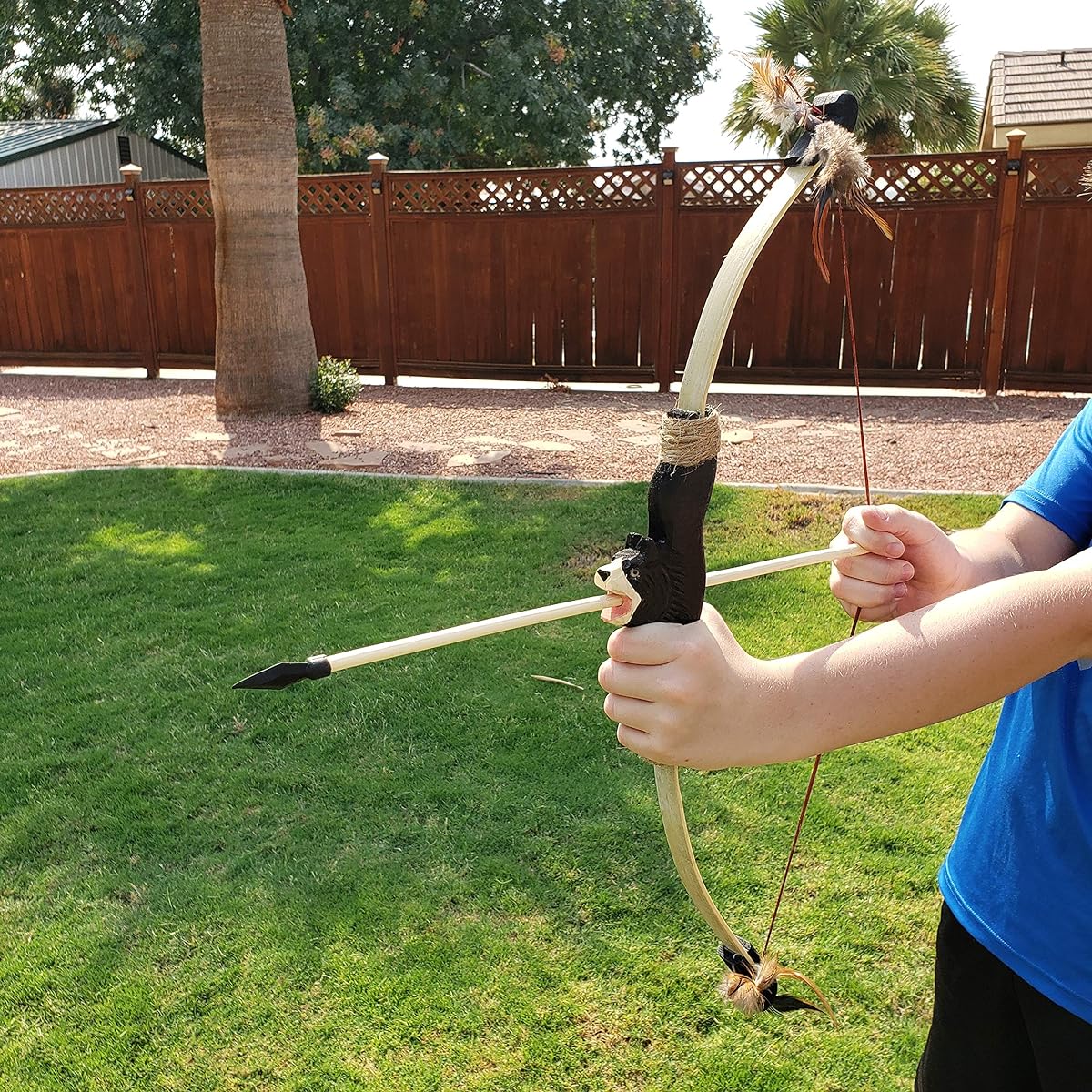 Adventure Awaits! - 2 Pack - Hand Carved Animal Wooden Bow and Arrow Set - 20 Wooden Arrows - For Outdoor Play (Bear)