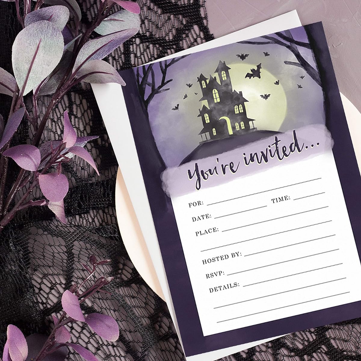 Palmer Street Press Spooky House Halloween Party Invitations (Set of 12 Fill-in-Your-Own Invitations + 12 Grey Envelopes)