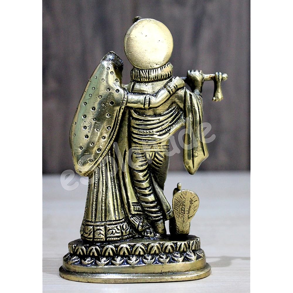 StonKraft Radha Krishna Pair Murti Idol Statue Sculpture - Antique 6" Brass Multicolor