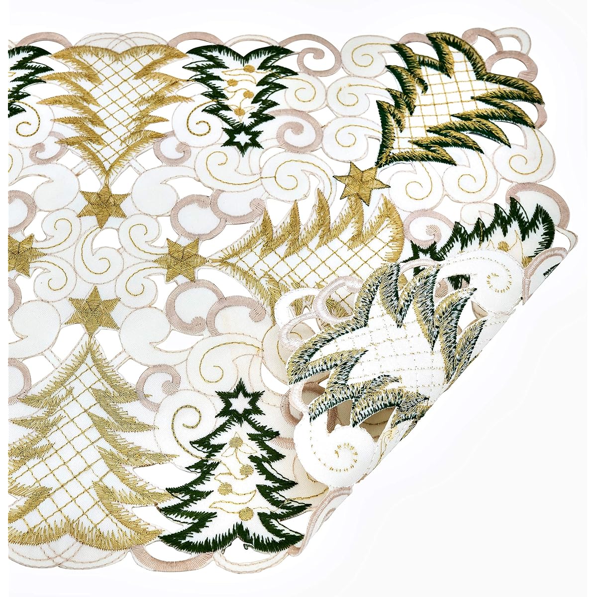 SARO LIFESTYLE QX296.R16108B Panettone Collection Christmas Tree Cutwork Table Runner 14" x 20" QX296.W1420B