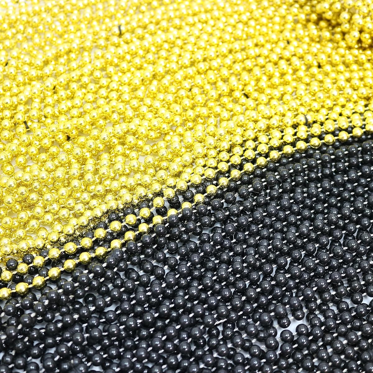 GIFTEXPRESS 33" Mardi Gras Bead Necklaces, Metallic Black and Gold Bead Necklaces, Mardi Gras Low Party Bead Costume Necklaces, Pack of 72, Plastic, No Gems.