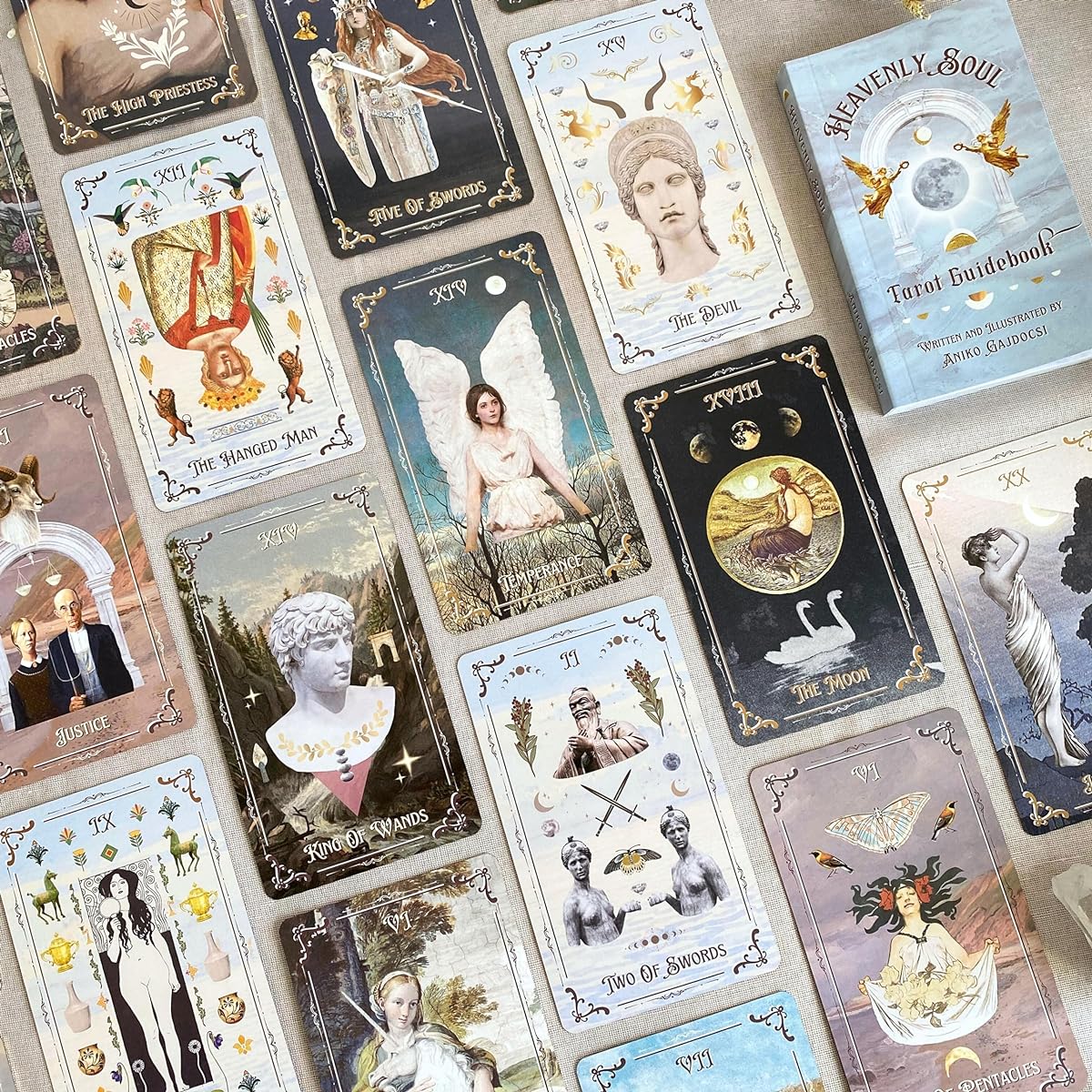 Shores of Moon Heavenly Souls Tarot Deck with Guidebook & Box - 78 Cards Complete Full Deck Classic Art Divination Tool