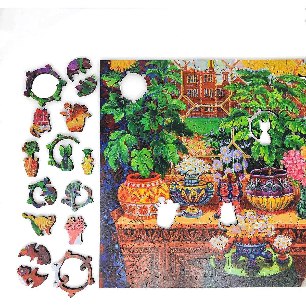FoxSmartBox Wooden Jigsaw Puzzle for Adults - Uniquely Shaped Pieces - Made in the USA - 275 Pieces - Cat in The Garden