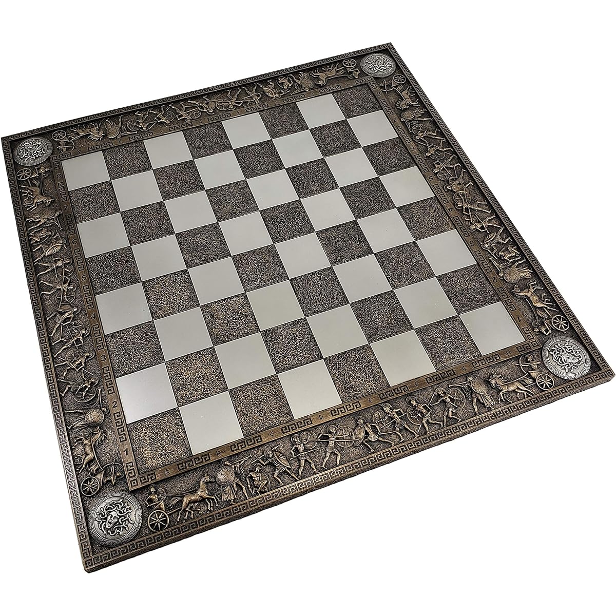 HPL 17" Greek Mythology Chess Board 1 5/8" Square Bronze and Pewter Color Medusa