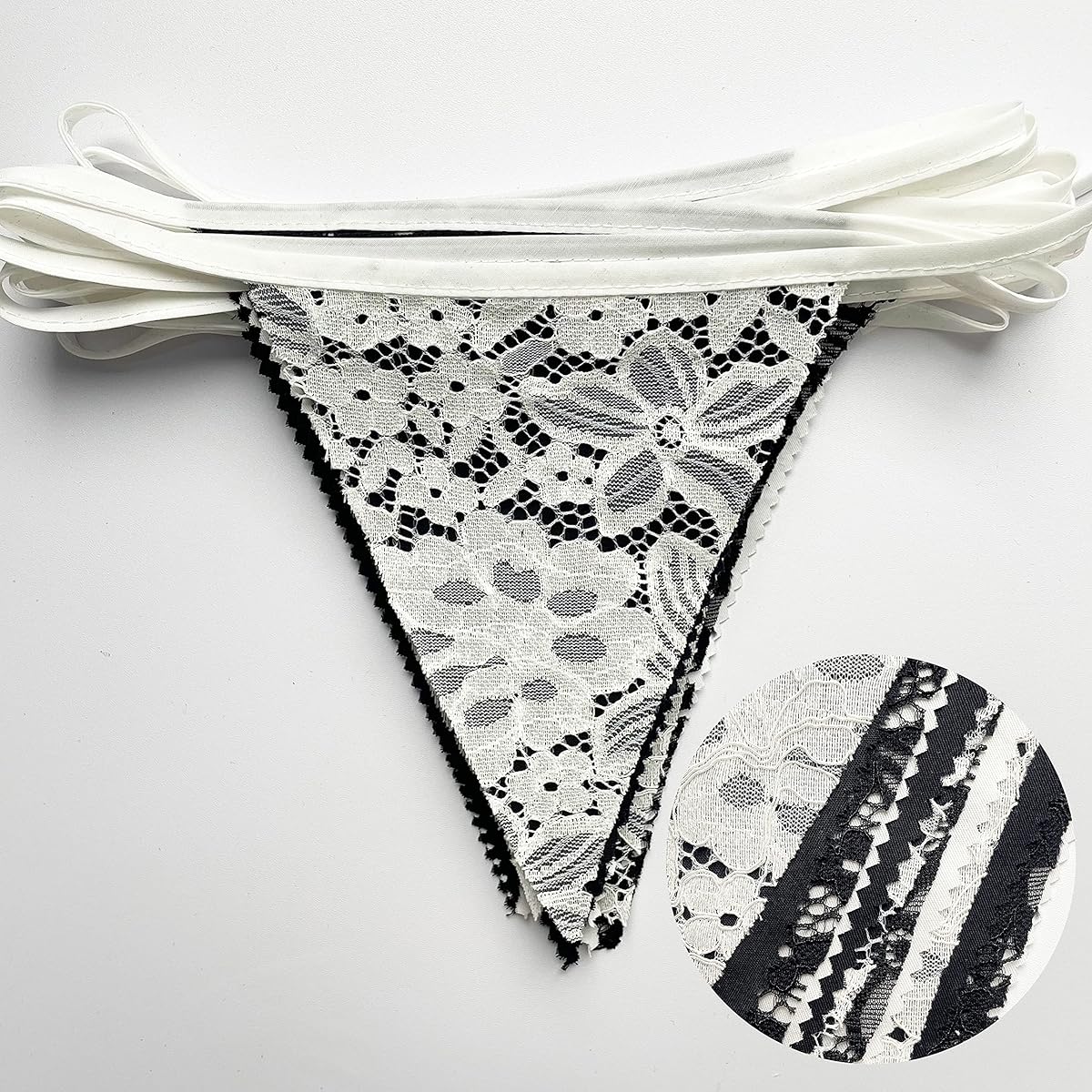 10m/32ft Black White Pennant Banner Fabric Lace Triangle Flag Cotton Bunting Garland Wedding Birthday Anniversary Party Home Nursery Outdoor Garden Hanging Festival Decoration (36 Pieces)
