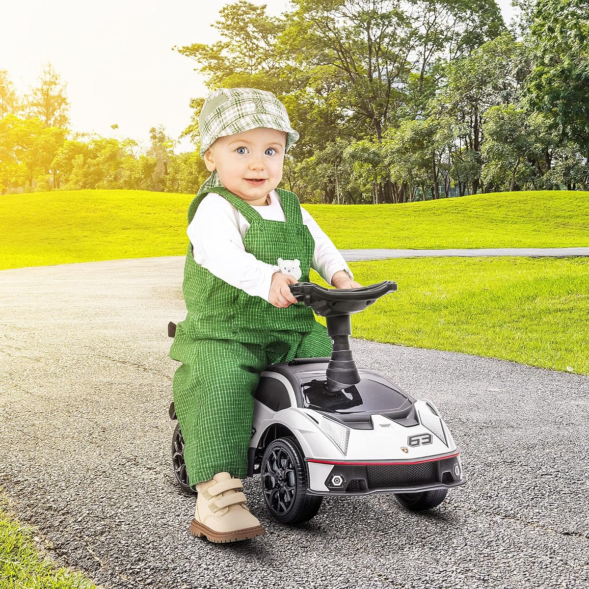 Aosom Ride-on Push Car Ride Racer, Foot-to-Floor Slide Car for Toddlers, Under Seat Storage, Horn and Engine Sound, Steering Wheel, Ages 18-36 Months, White