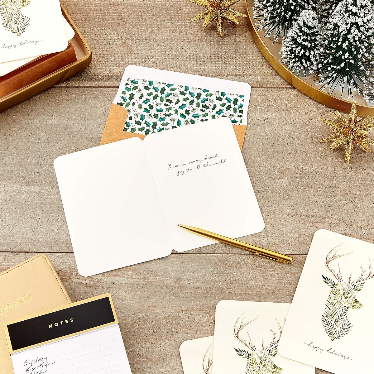 Hallmark Boxed Holiday Cards Green Deer (16 Cards and 17 Envelopes)