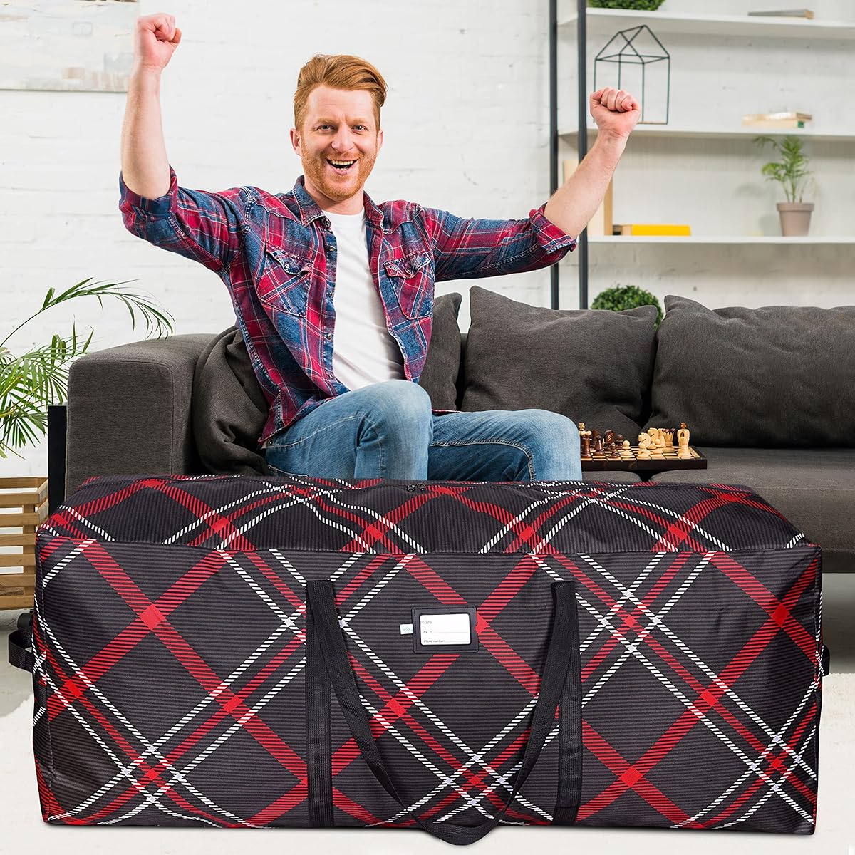 ProPik Christmas Tree Storage Bag - Fits 9' Tall Disassembled Trees, 25" H x 20" W x 65" L, Heavy Duty Plaid Storage Container, Durable 600D Oxford Material