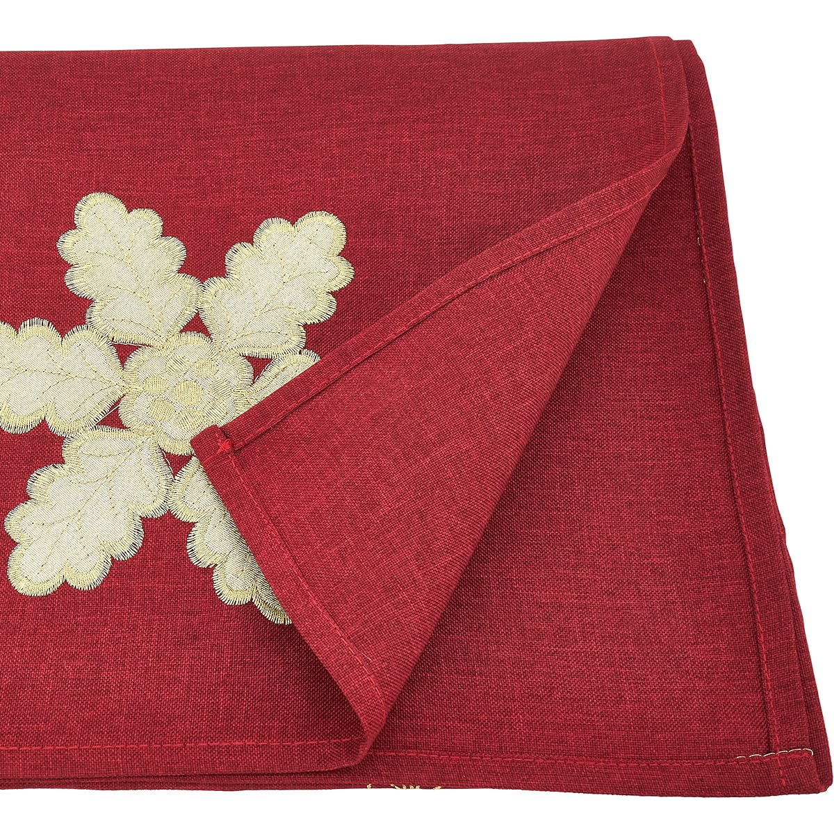 SARO LIFESTYLE Nev D'oro Design Long Table Runner Snowflake Embroidery 16" x 72" Red