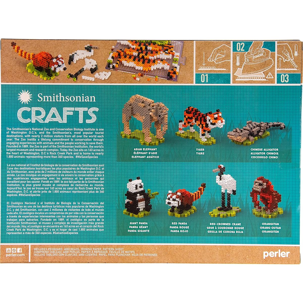 Perler Smithsonian 3-D Zoo Animals Kids Crafts, Multicolor, 4004