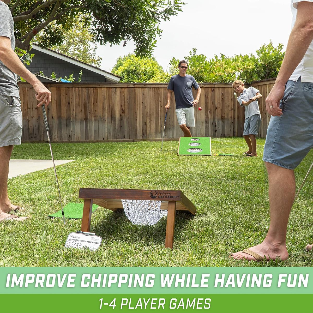 GoSports Battle Chip Versus Golf Cornhole Game - Includes Two 3' x 2' Cornhole Chip Targets, 16 Foam Balls, Two Hit Mats, Scorecards and Carry Case