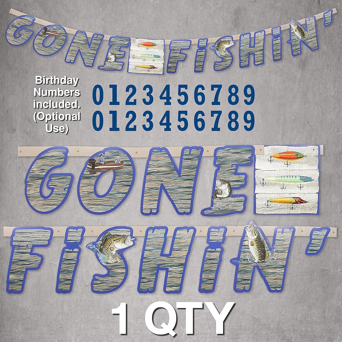 GONE FISHIN' Banner by Havercamp! This 6+ foot long banner is perfect for birthdays, BBQs, retirements, Father's Day or any fish lover celebration.