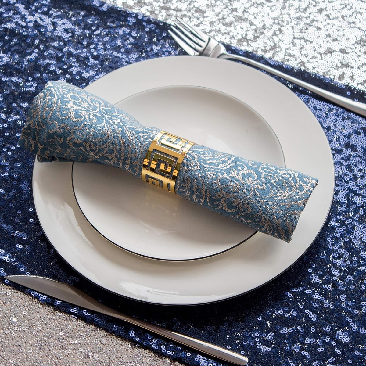 MENGQ Navy Blue Sequin Table Runner 12"x108", Pack of 5, Sparkly Metallic Sequin Table Linens Runners Party Decorations Glitter Party Supplies for Baby Shower Holiday Celebration