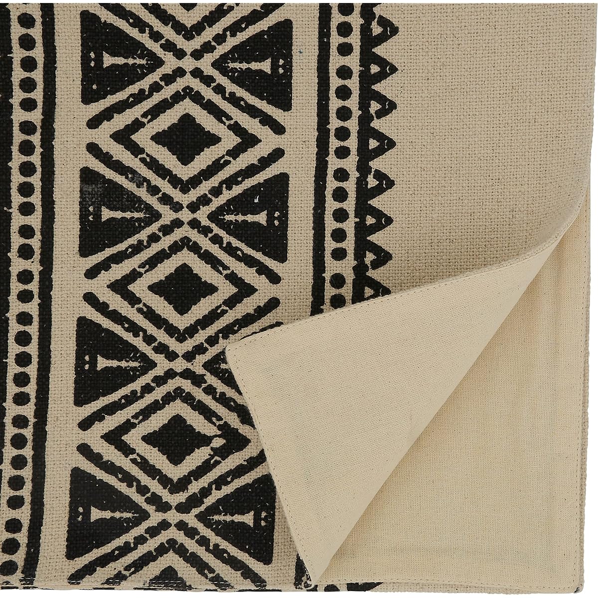 SARO LIFESTYLE Bogolan Collection Mudcloth Table Runner 16"x72" Black/White