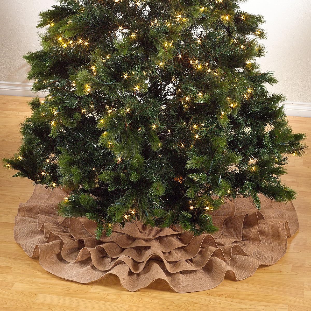 SARO LIFESTYLE Ruffled Burlap Collection Christmas Tree Skirt Ruffle Design