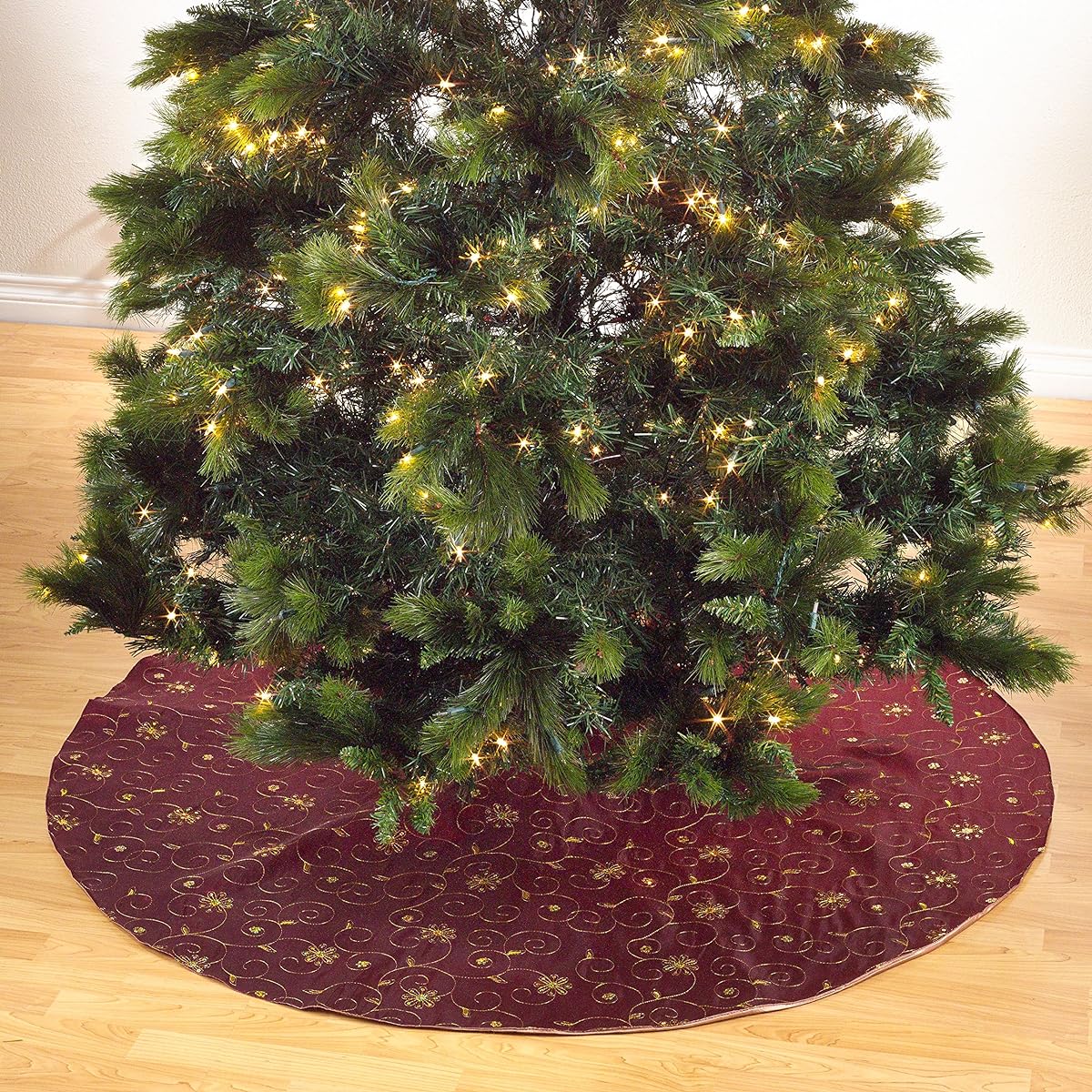 SARO LIFESTYLE XJ712.BU54R Embroidered and Sequined Tree Skirt, Burgundy, 54 inches