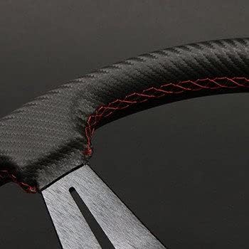 Steering wheel 35φ N carbon leather PVC red stitching (N35C)
