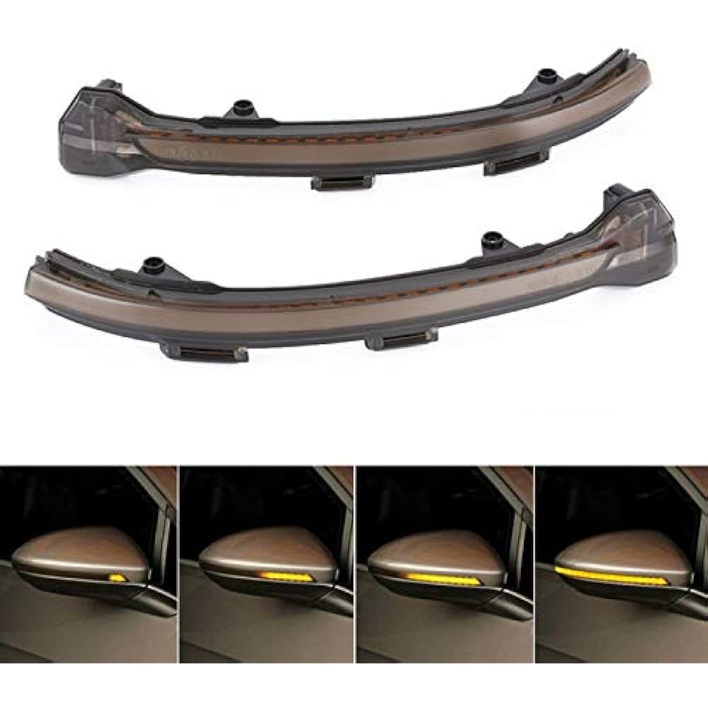 Volkswagen Compatible Door Mirror Sequential Turn Signal LED VW Golf 7 Touran etc. Flowing Turn Signal Smoked Lens Side Mirror Sequential Turn Signal