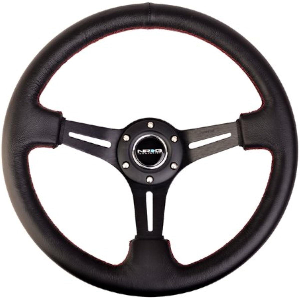 ST-018R Steering Wheel 350mm Sports Steering Wheel (Deep 2 inches) Black Leather Red Stitch